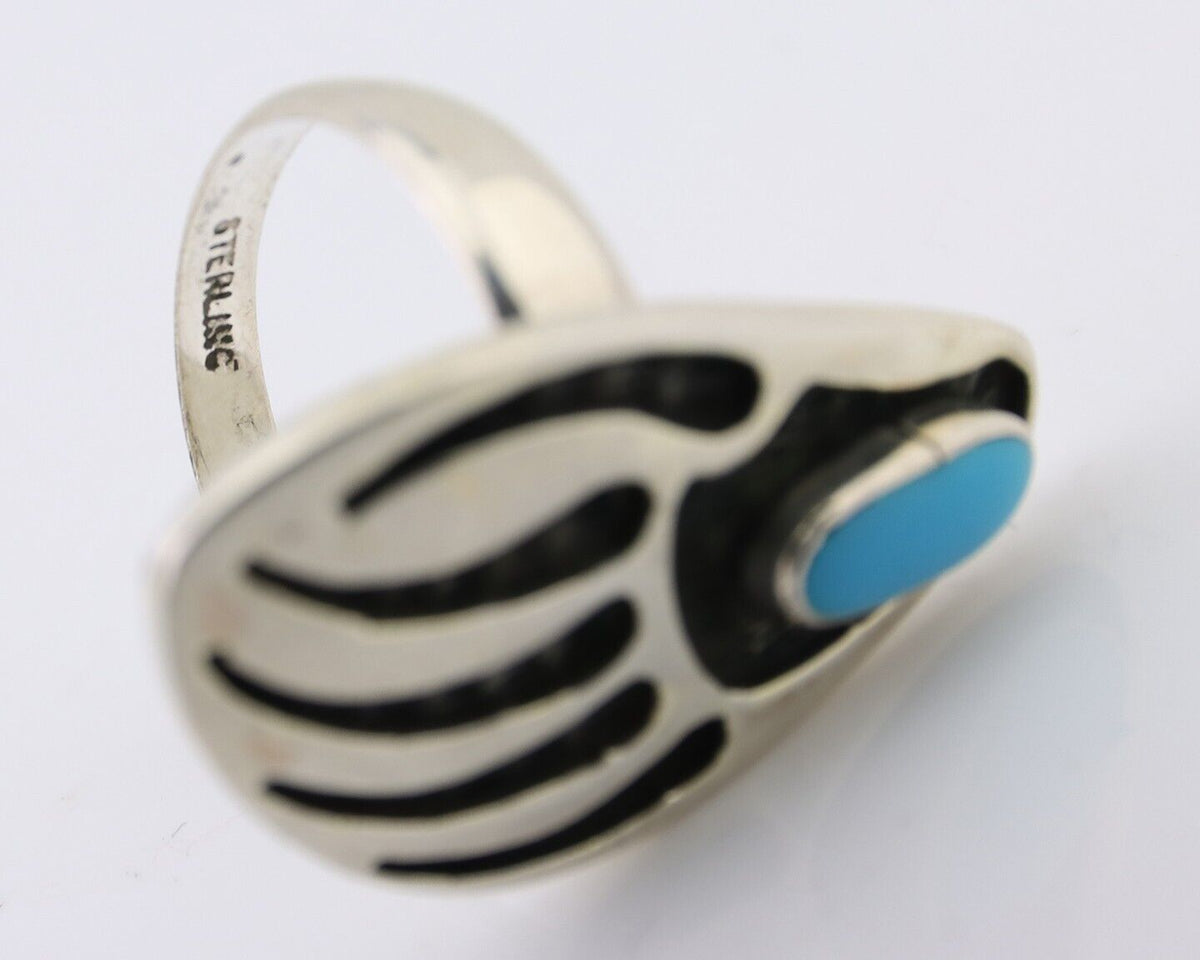 Navajo Badger Paw Ring 925 Silver Turquoise Native American Artist C.80's