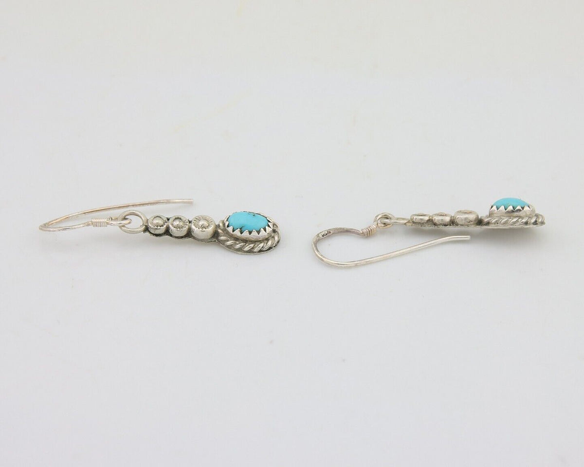 Navajo Earrings 925 Silver Blue Turquoise Artist Signed DB C.80's