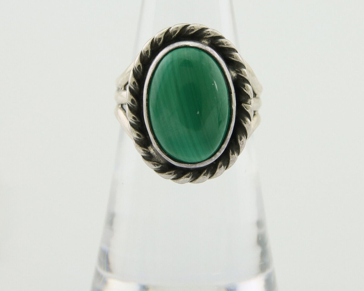 Navajo Ring 925 Silver Natural Malachite Native American Artist C.80's