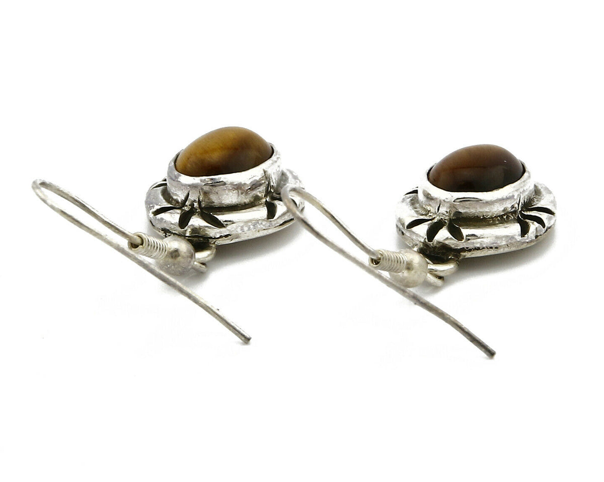 Navajo Hand Stamped Natural Mined Tigers Eye .925 SOLID Silver Stud Earrings