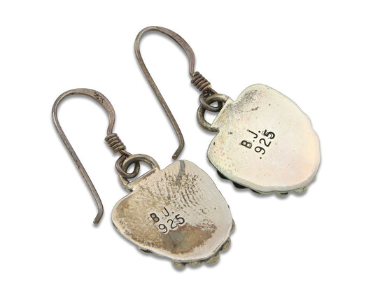 Navajo Earrings 925 Silver Natural Turquoise Artist Signed BJ C80s