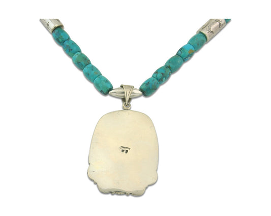 Vintage Navajo Bead Necklace 925 Silver Turquoise Hand Stamped Signed