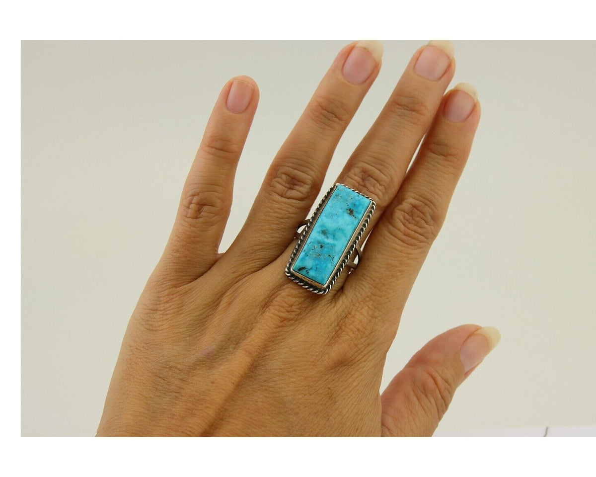 Navajo Ring 925 Sterling Silver Turquoise Artist Signed Manygoat C.80's