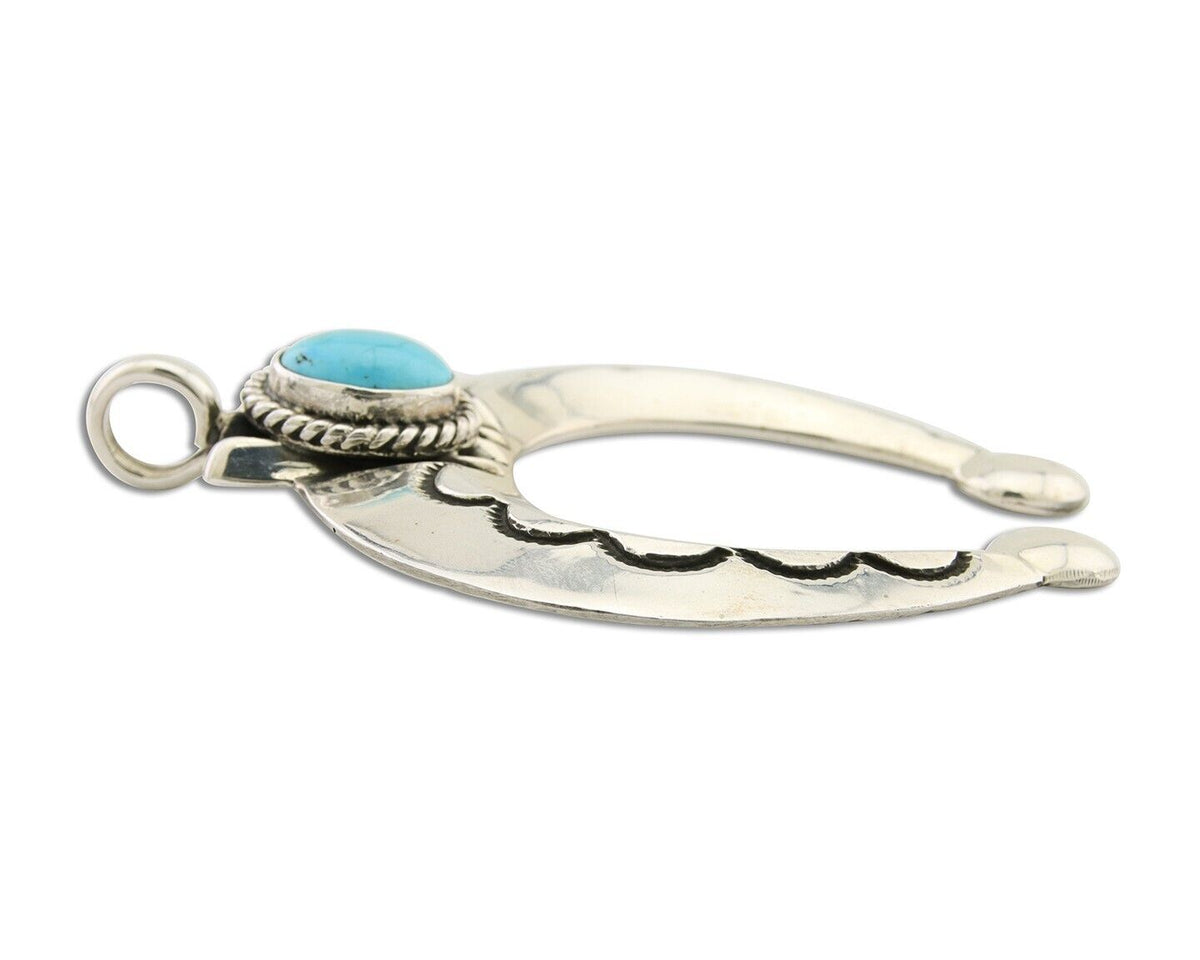 Navajo Naja Pendant 925 Silver Turquoise Heavy Hand Stamped Native Artist C.80's