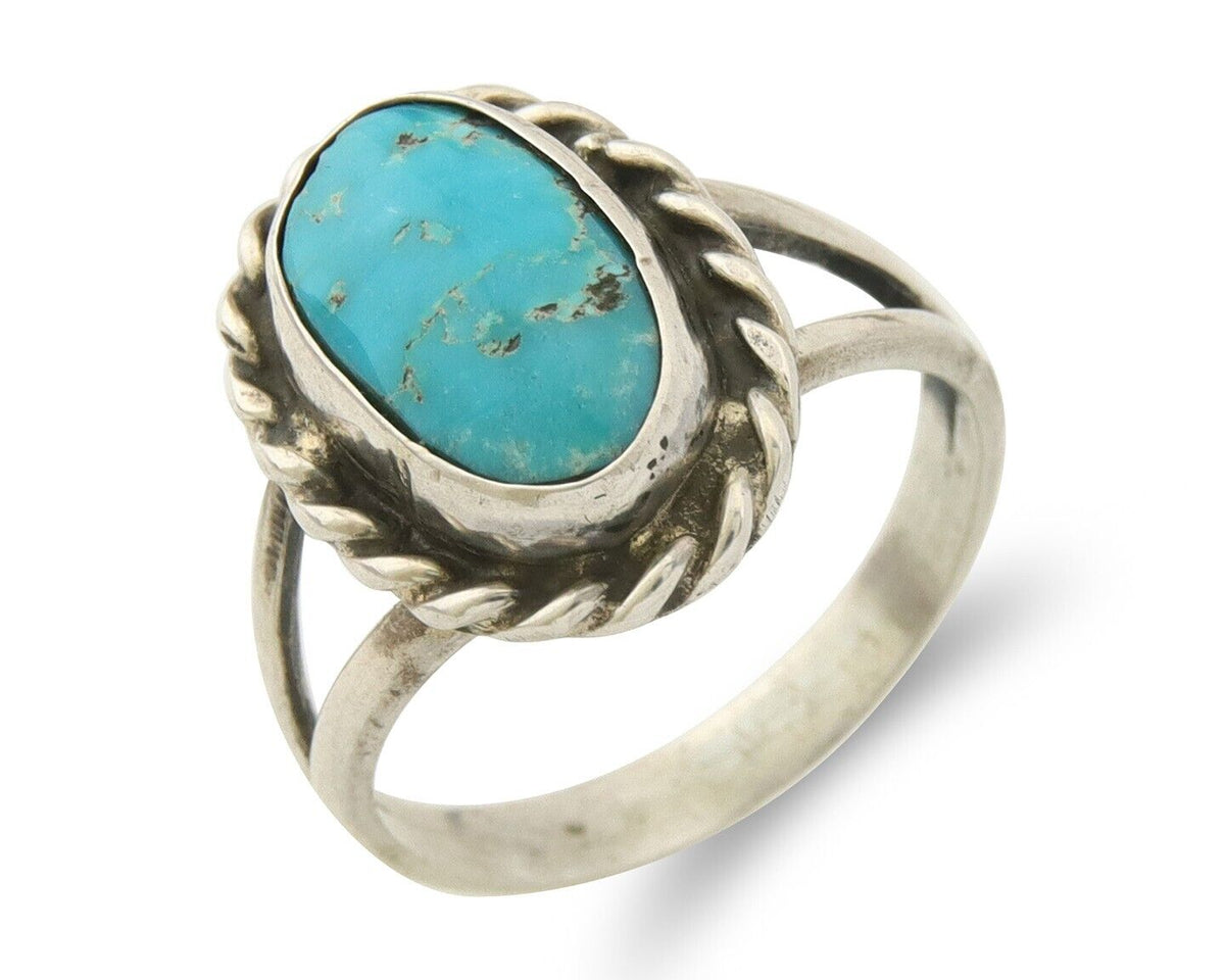 Navajo Ring 925 Sterling Natural Mined Arizona Turquoise C.80's Size 6.0