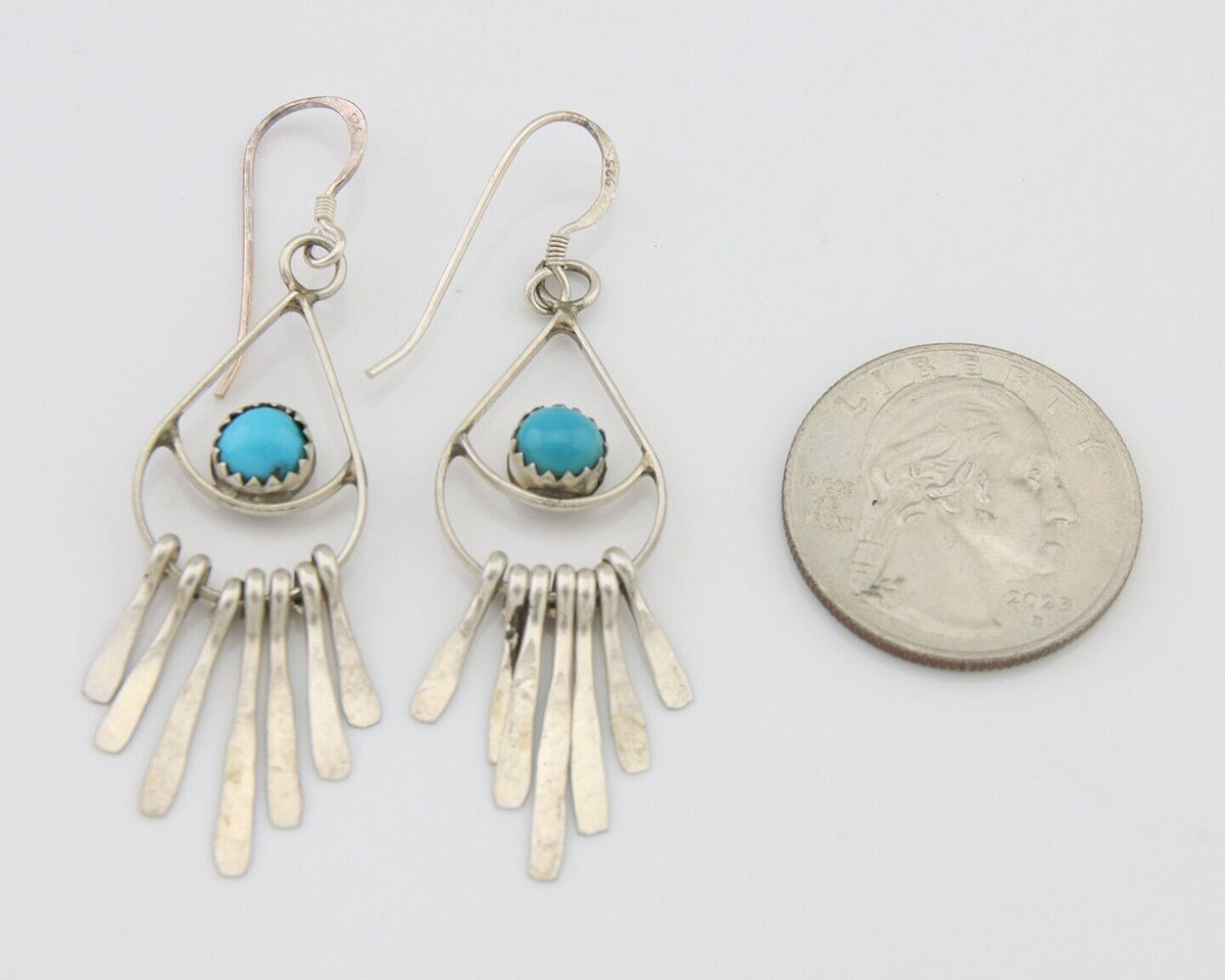 Navajo Dangle Earrings 925 Silver Natural Turquoise Artist Signed JB C.80's