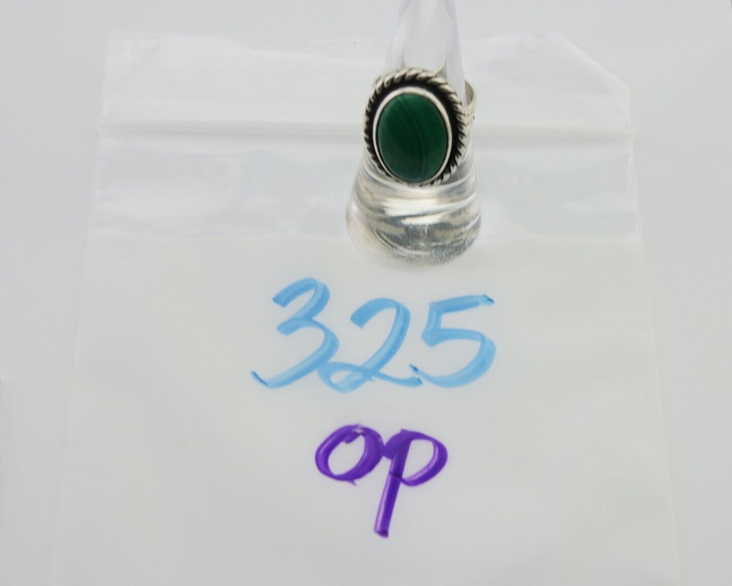Navajo Ring 925 Silver Natural Malachite Native American Artist C.80's