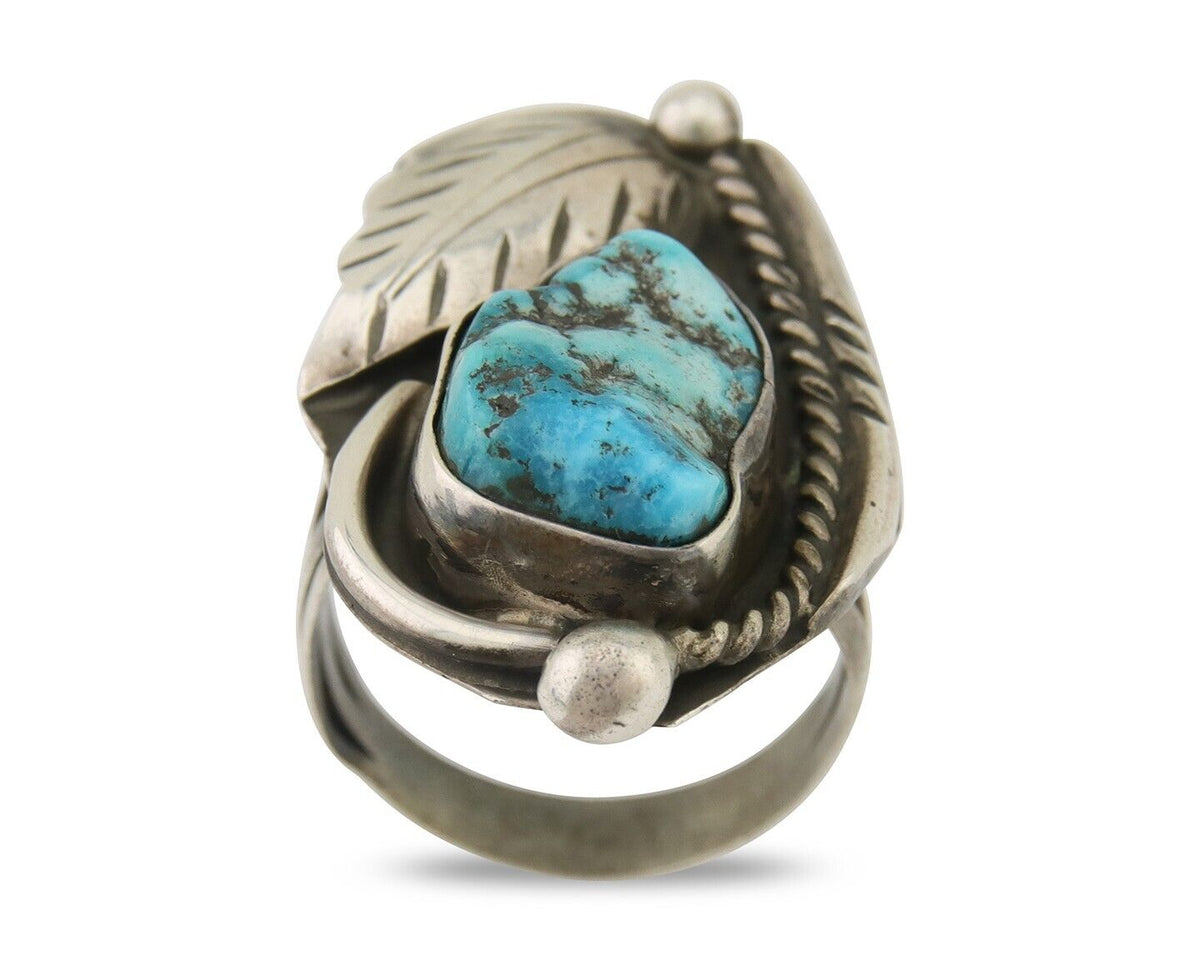 Navajo Ring 925 Silver Natural Blue Turquoise Signed David Garcia C.80's