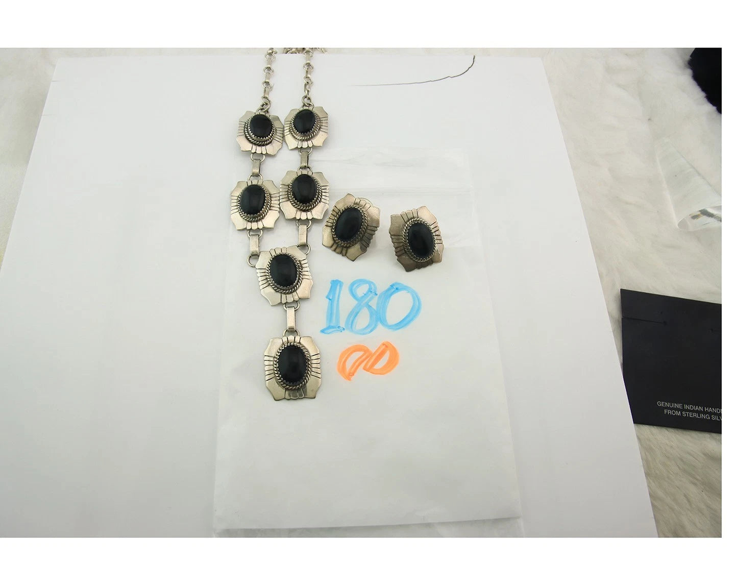 Navajo Necklace Earring Set Sterling Silver Onyx Vintage Signed Begay