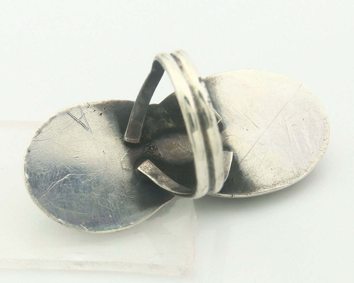 Navajo Ring 925 Sterling Turquoise Handmade Native Artist C.80's Size 7.75