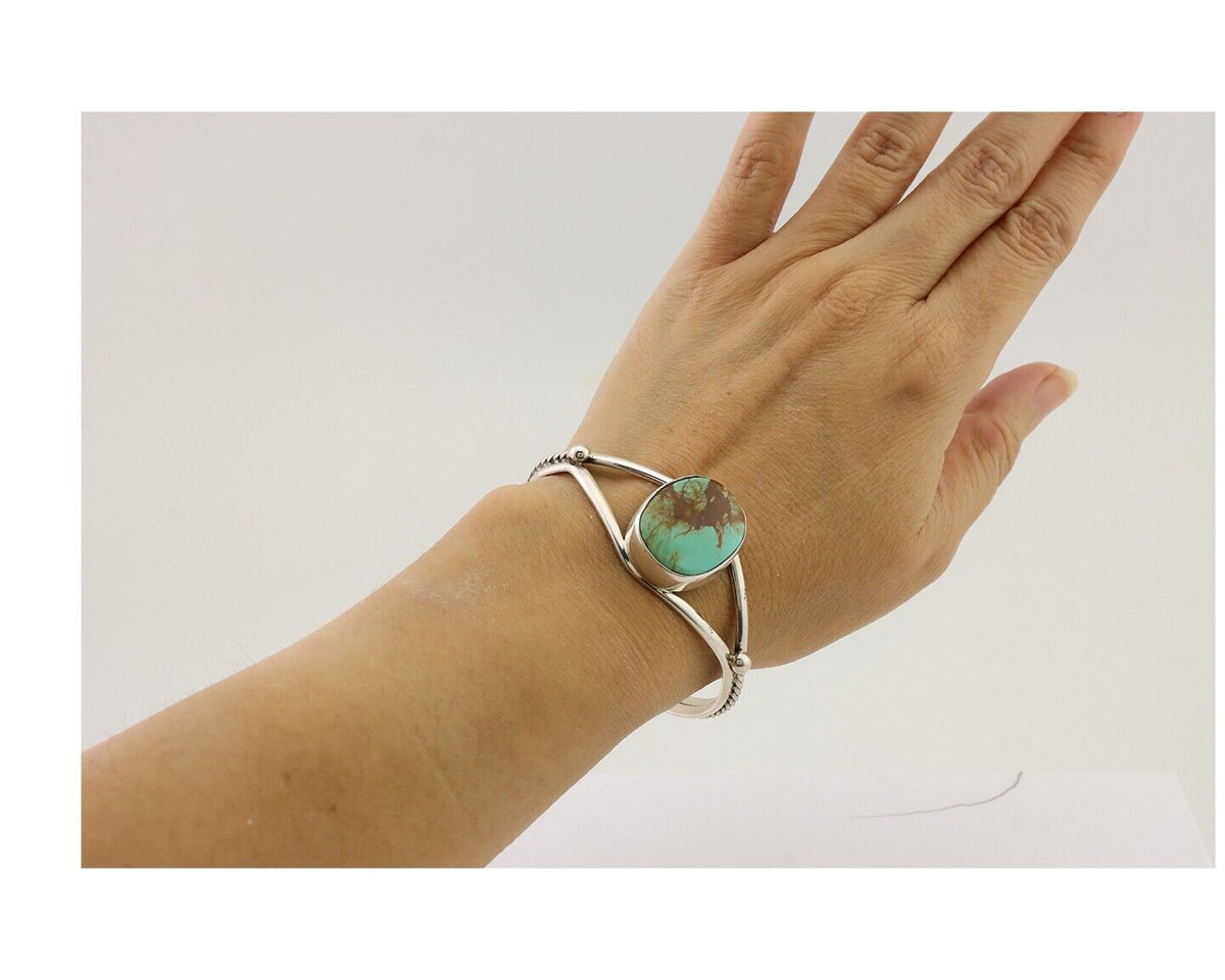 Navajo Cuff Bracelet 925 Silver Natural Blue Turquoise Artist Signed Gecko C.80s