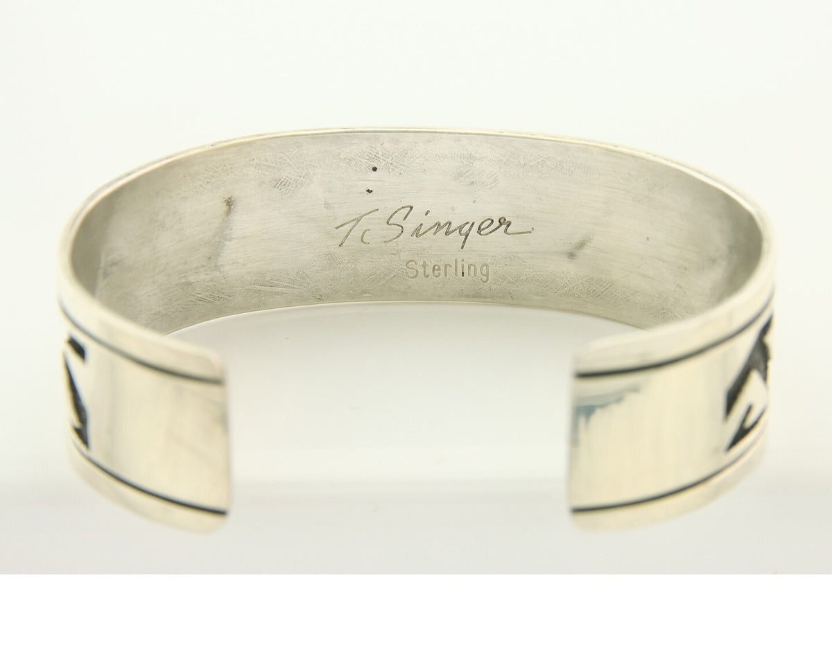Navajo Bracelet 925 Silver Artist Signed Thomas Singer Cuff C.80's