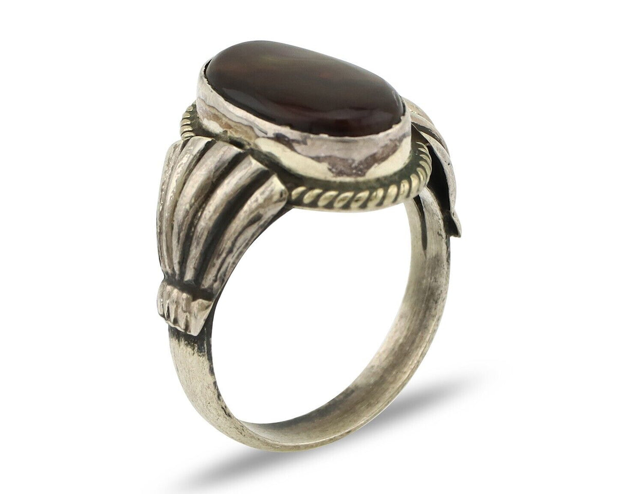 Navajo Handmade Ring 925 Silver Natural High Grade Fire Opal Native Artist C.80s