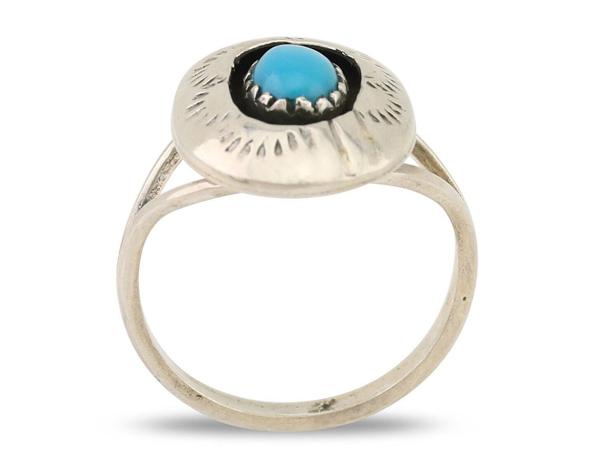 Navajo Handmade Ring 925 Silver Blue Turquoise Artist Signed MN C.80's