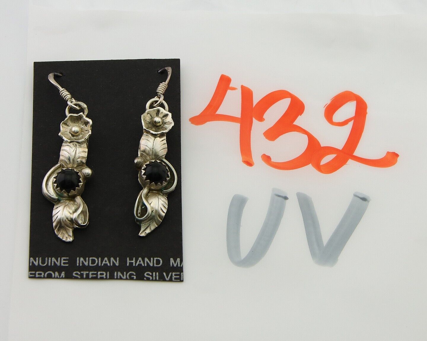 Navajo Earrings 925 Silver Handmade Natural Onyx Signed DB C.80's