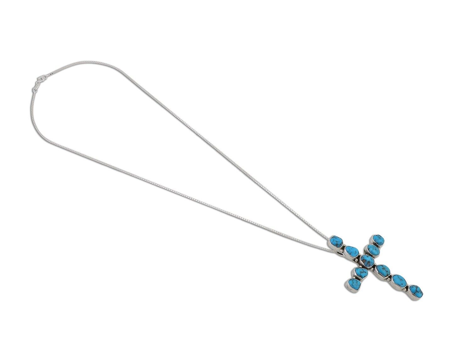 Navajo Cross Necklace 925 Silver Blue Turquoise Signed Native American C.80's