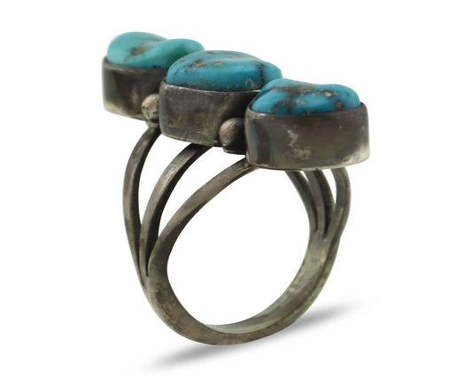 Navajo Ring 925 Silver Natural Blue Turquoise Native American Artist C.80's