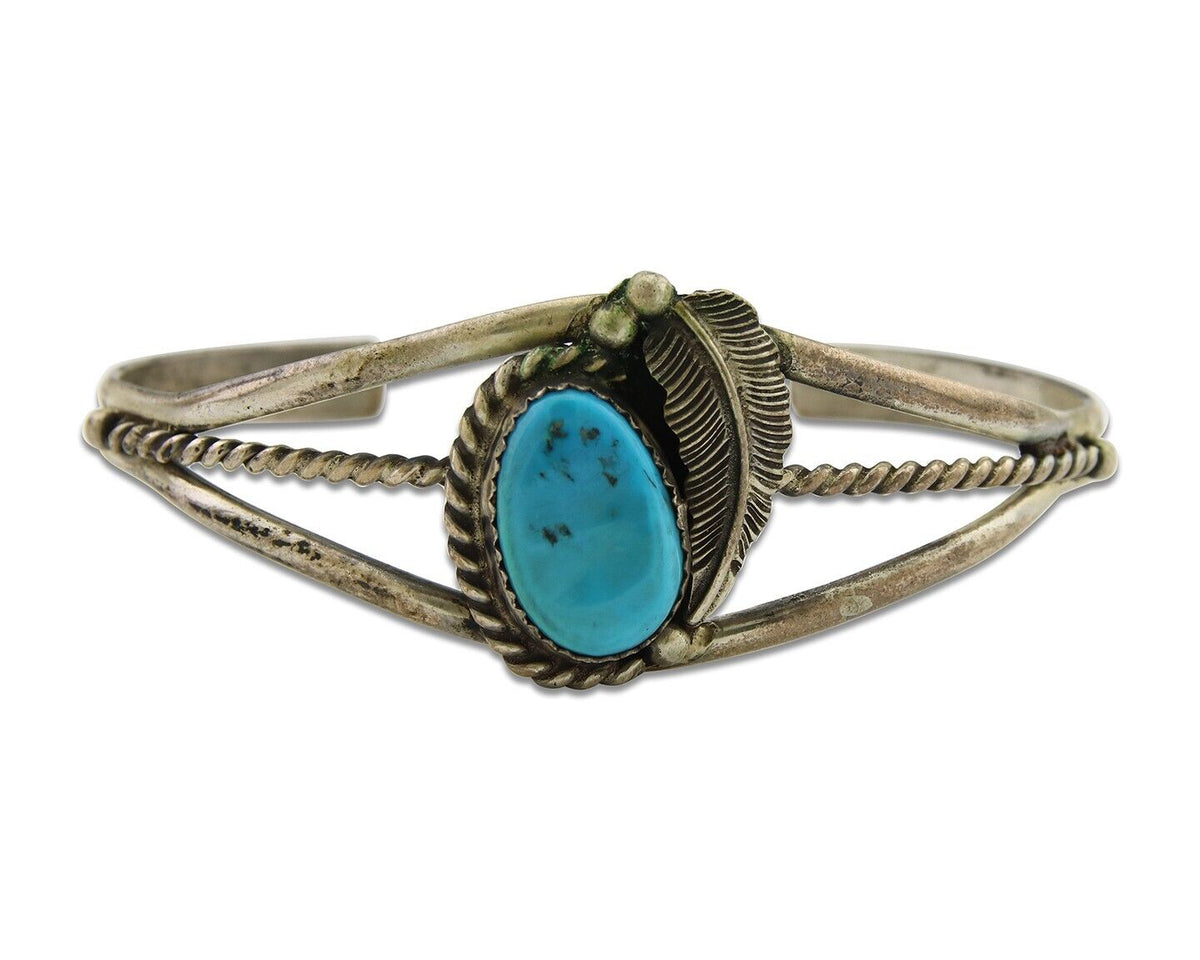 Navajo Bracelet 925 Silver Cuff Turquoise Handmade Native Artist C.80's