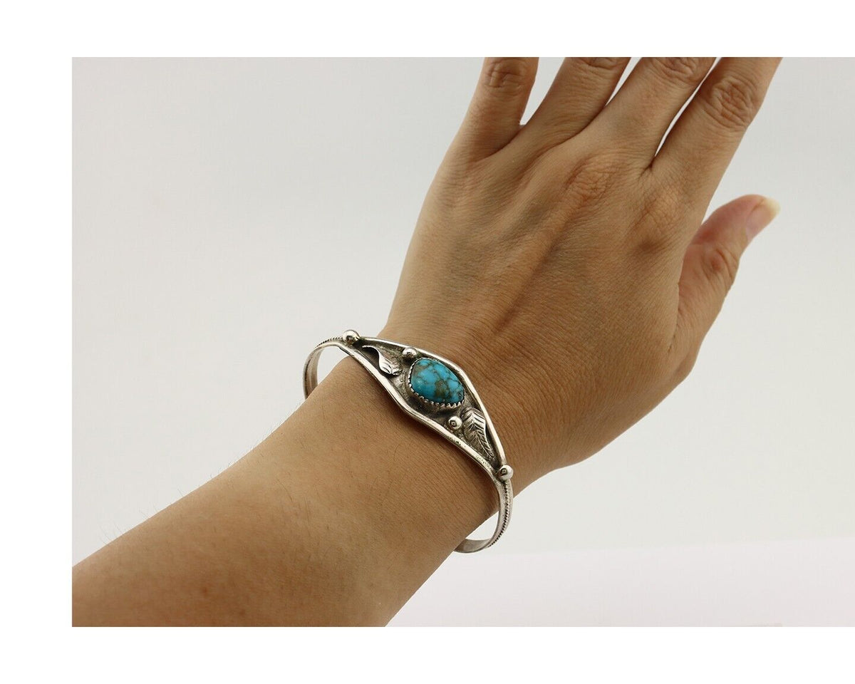 Navajo Bracelet 925 Silver Spiderweb Kingman Turquoise Native American C.80's