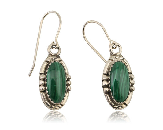 Navajo Earrings 925 Silver Natural Malachite Native American Artist C.80's