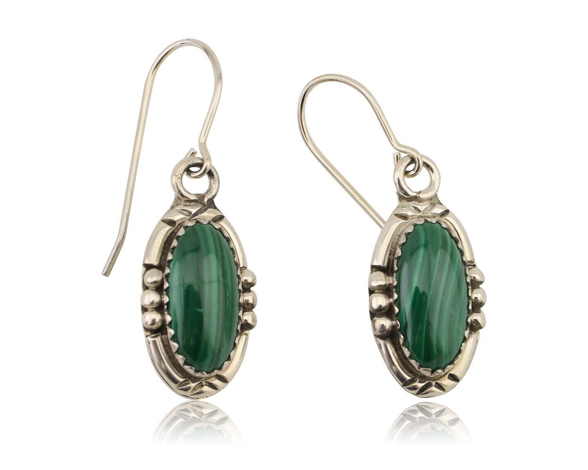 Navajo Earrings 925 Silver Natural Malachite Native American Artist C.80's