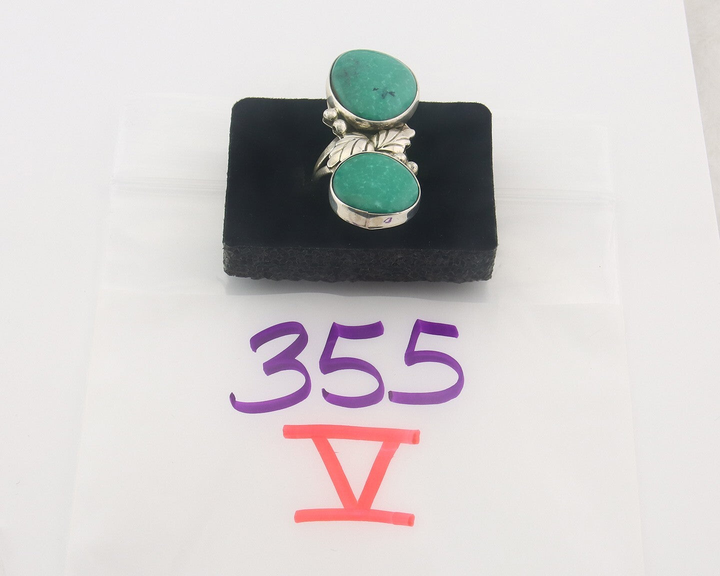Vintage Navajo Ring 925 Sterling Authentic Turquoise Signed LB Size 7.75