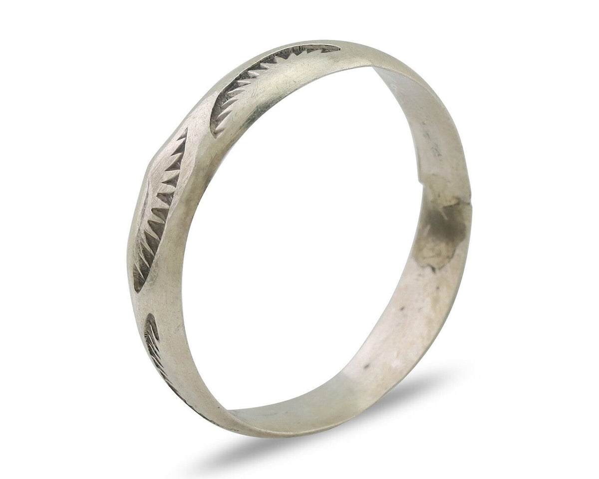 Navajo Hand Stamped Band 925 Silver 5.0 mm Signed Larry Chavez Size 12.25 C.80's