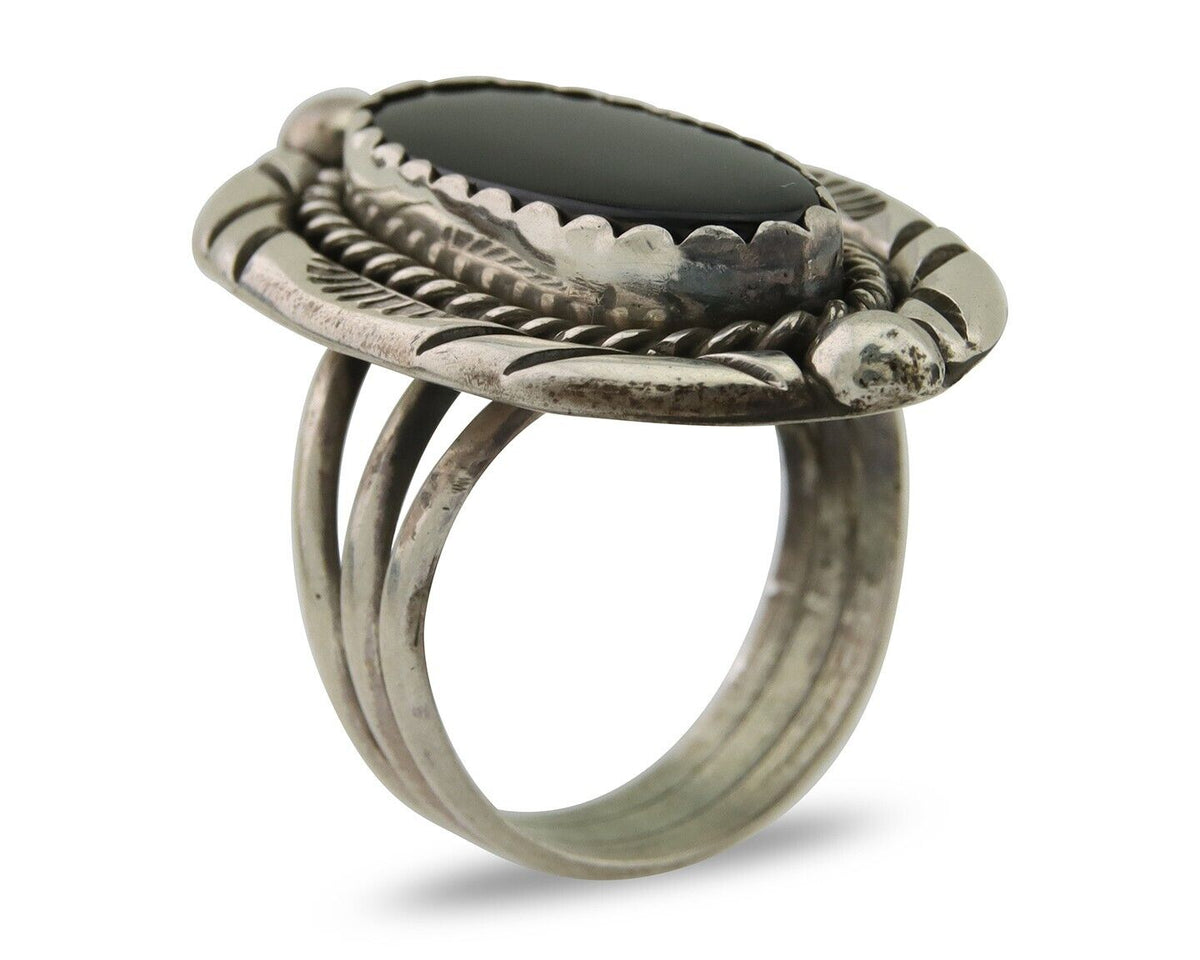 Navajo Ring 925 Silver Black Onyx Artist Signed V & N Edsitty C.80's