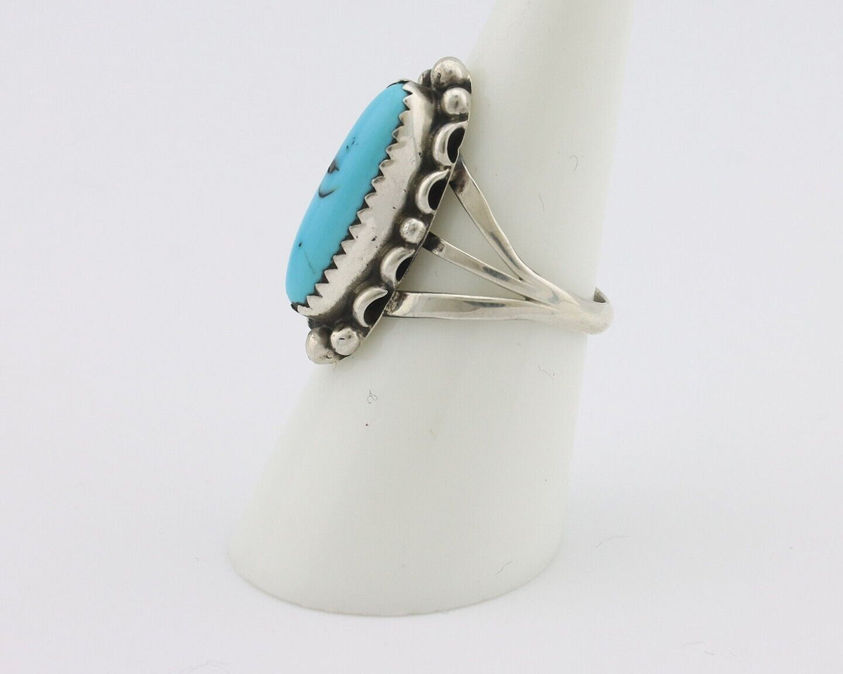 Navajo Ring .925 Silver Sleeping Beauty Turquoise Signed SkyStone Creations C80s