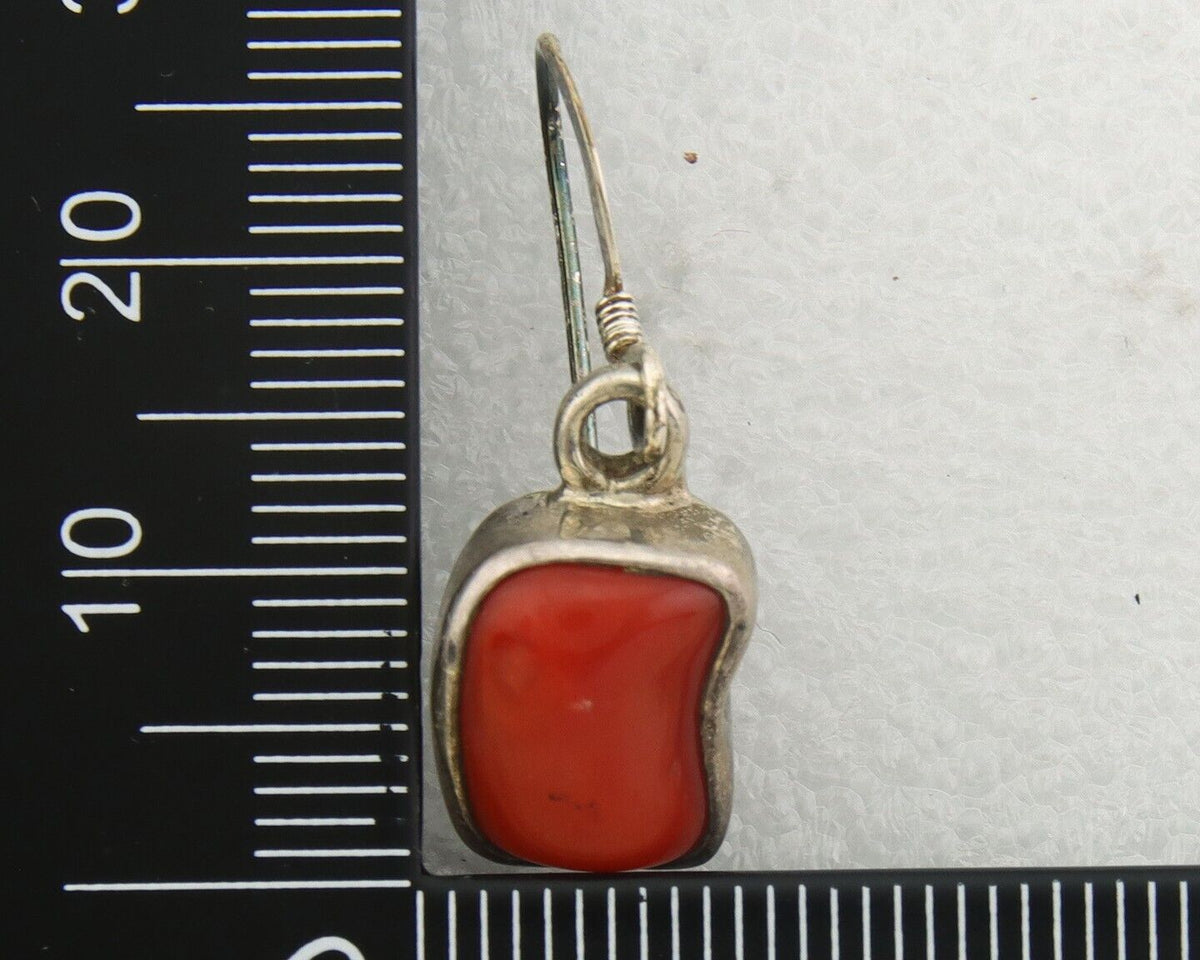 Navajo Earrings 925 Silver Natural Coral Native American Artist C.80's