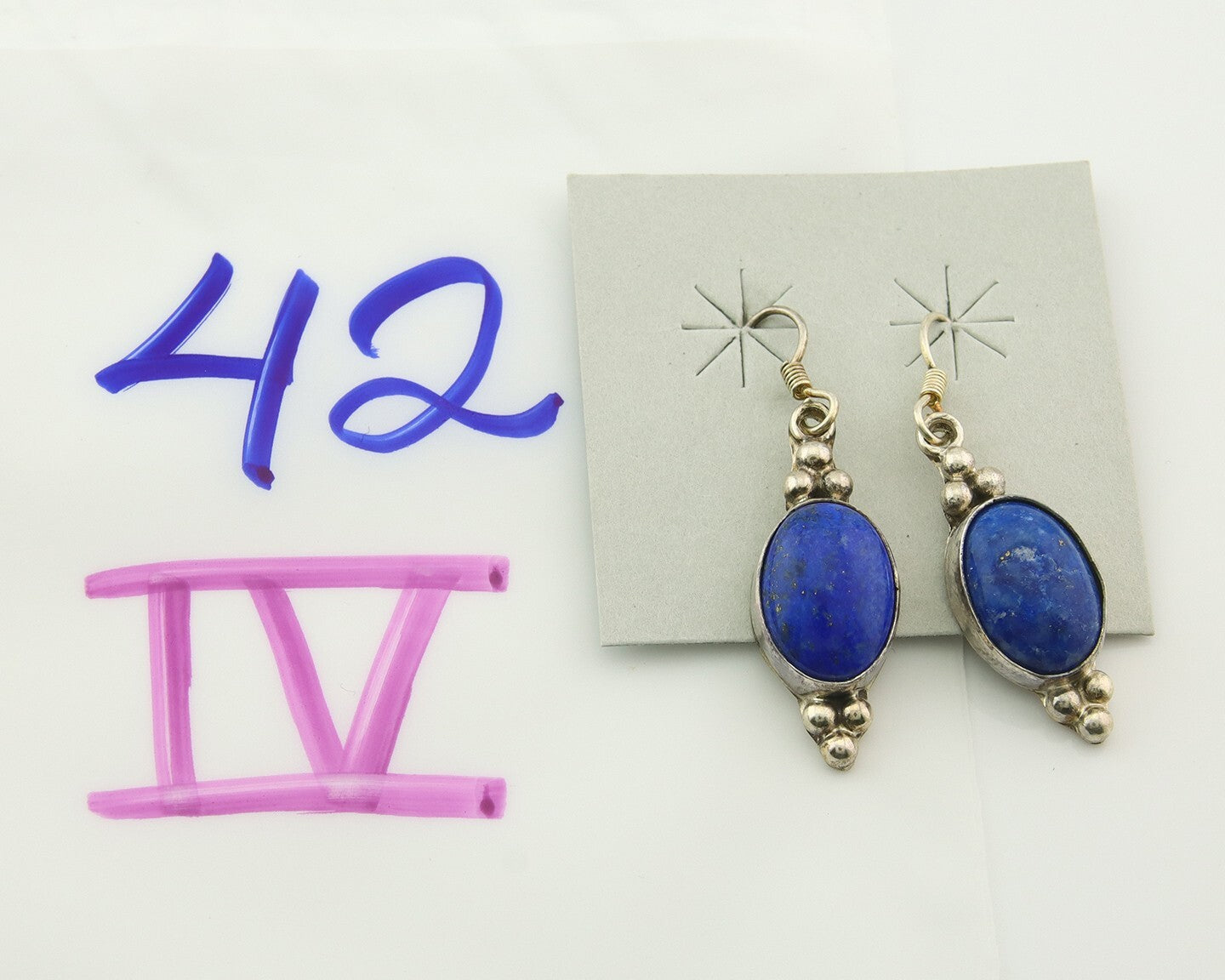 Navajo Earrings 925 Silver Natural Lapis Native American Artist C.80's