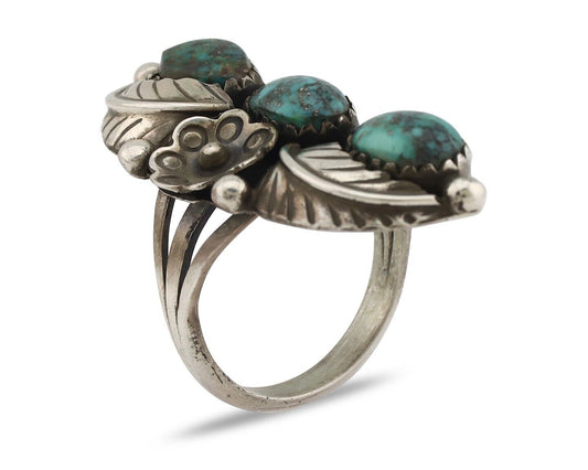 Navajo Ring 925 Silver Blue Diamond Turquoise Native American Artist C.80's
