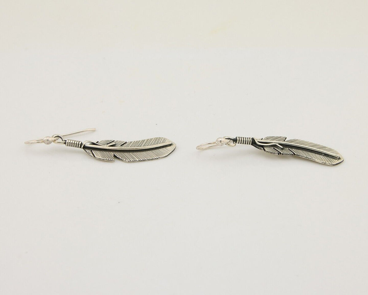 Navajo Eagle Feather Dangle Earrings 925 Silver Native American Artist C.80's
