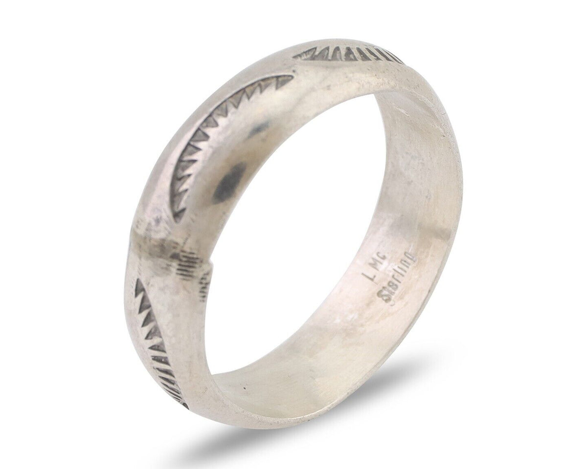 Navajo Hand Stamped Band 925 Silver 6.0 mm Signed Larry Chavez Size 9.75 C.80's