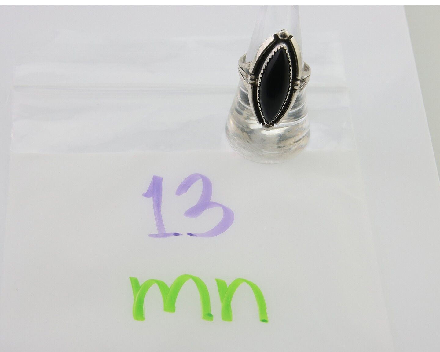Navajo Handmade Ring 925 Silver Black Onyx Artist Signed SC C.80's