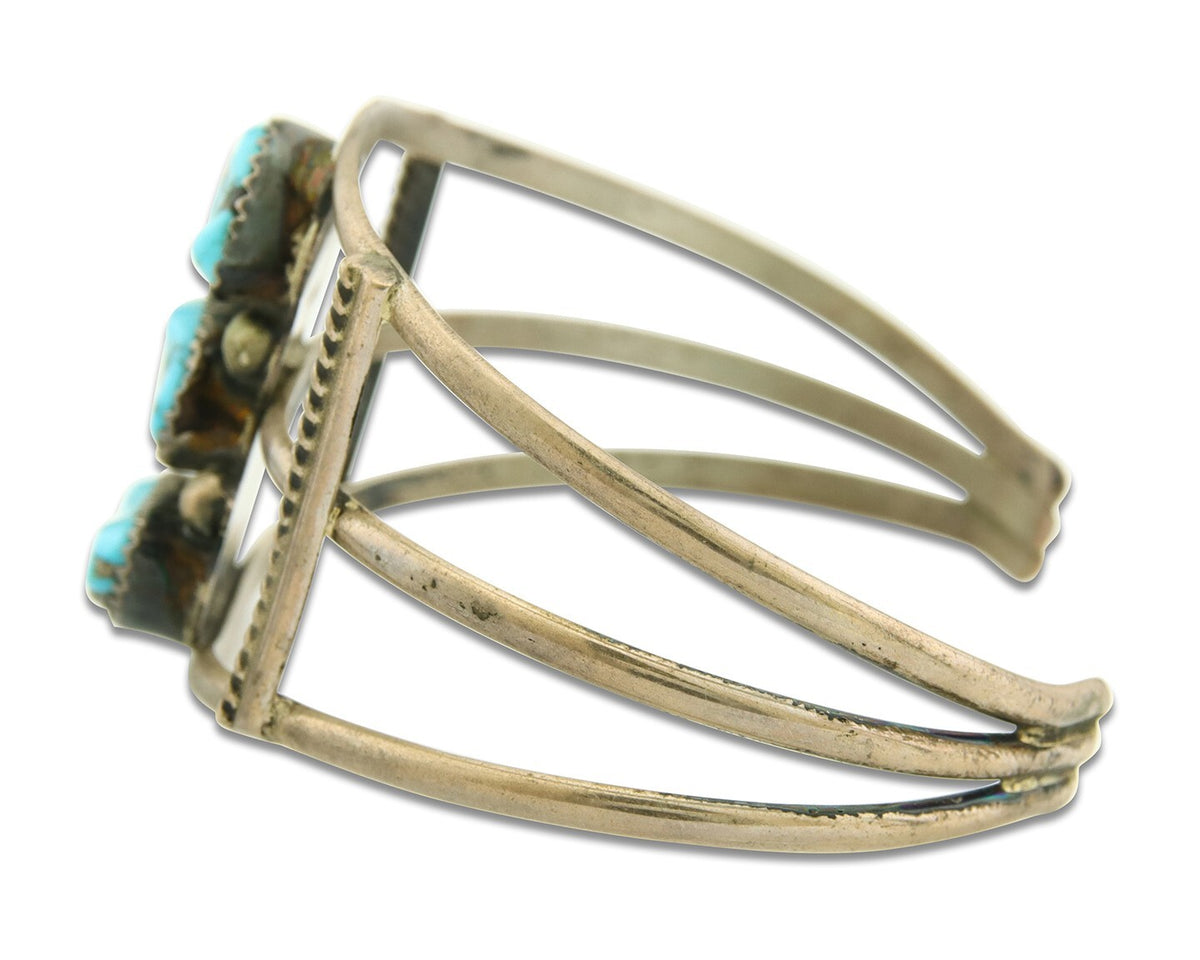Navajo Bracelet 925 Silver Natural Blue Turquoise Native American Artist C.80s