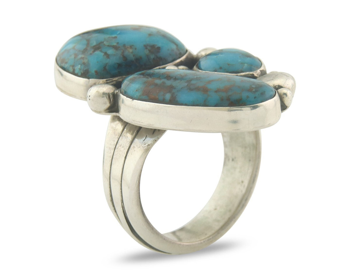 Vintage Navajo Ring 925 Sterling Authentic Turquoise Artist Signed D Size 9.0