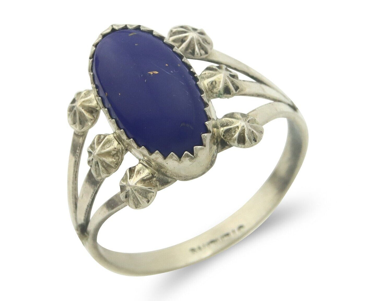Navajo Ring 925 Sterling Natural Lapis Handmade Native Artist C.80's