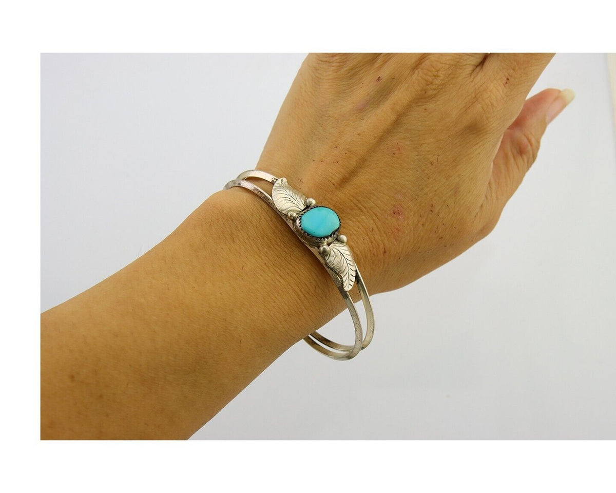 Navajo Cuff Bracelet 925 Silver Turquoise Artist Signed DB C.80's