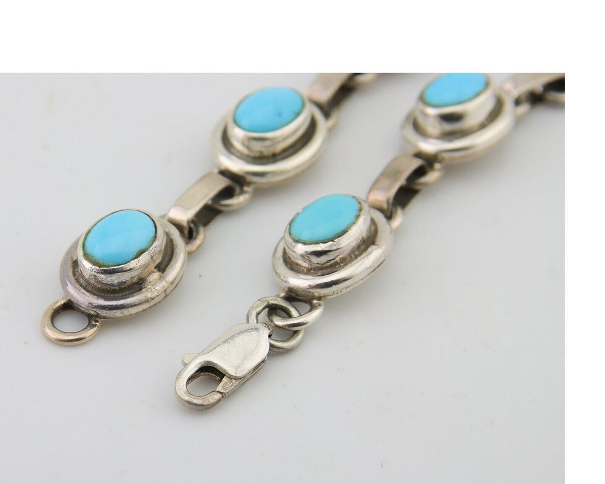 Navajo Bracelet 925 Silver Natural Blue Turquoise Native American Artist C.80's