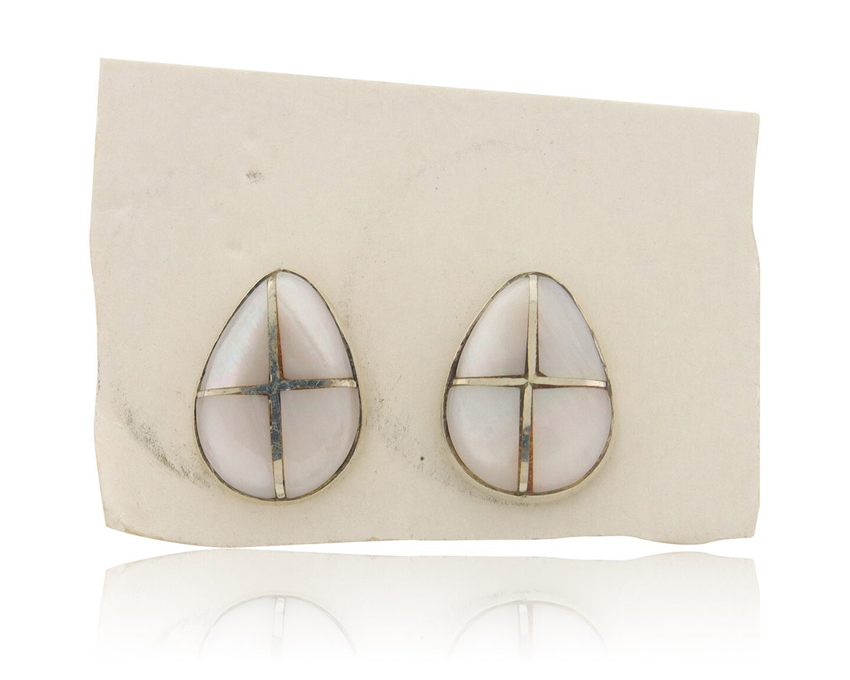 Navajo Earrings 925 Silver Pink Mussel Native American Artist C.80's