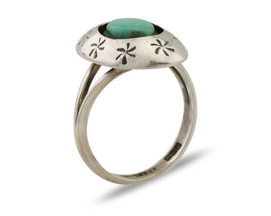 Navajo Ring 925 Silver Kingman Turquoise Native American Artist C.80's