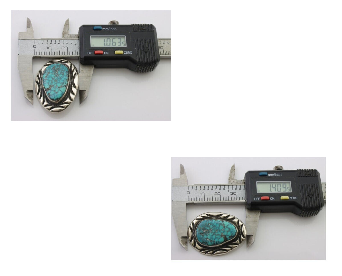 Navajo Pin 925 Silver Natural Spiderweb Turquoise Signed C Raincloud C.80's