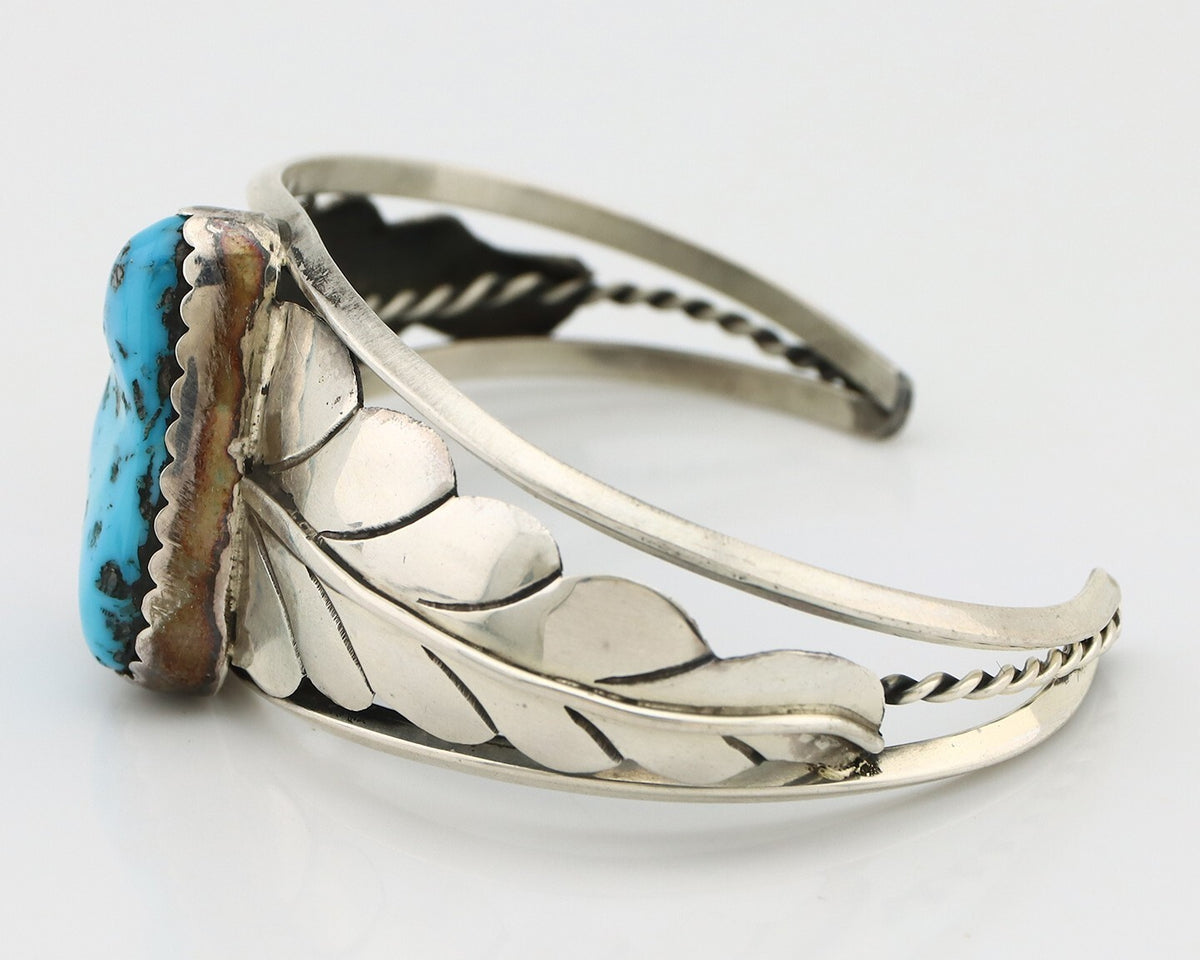Navajo Bracelet 925 Silver Sleeping Beauty Turquoise Native American Artist C80s