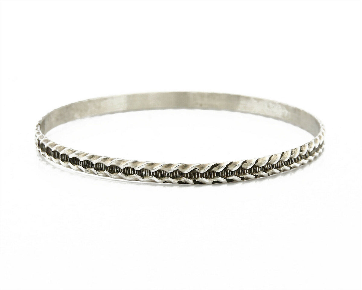Navajo Handmade .925 SOLID Sterling Silver 2 Row With Center Bracelet