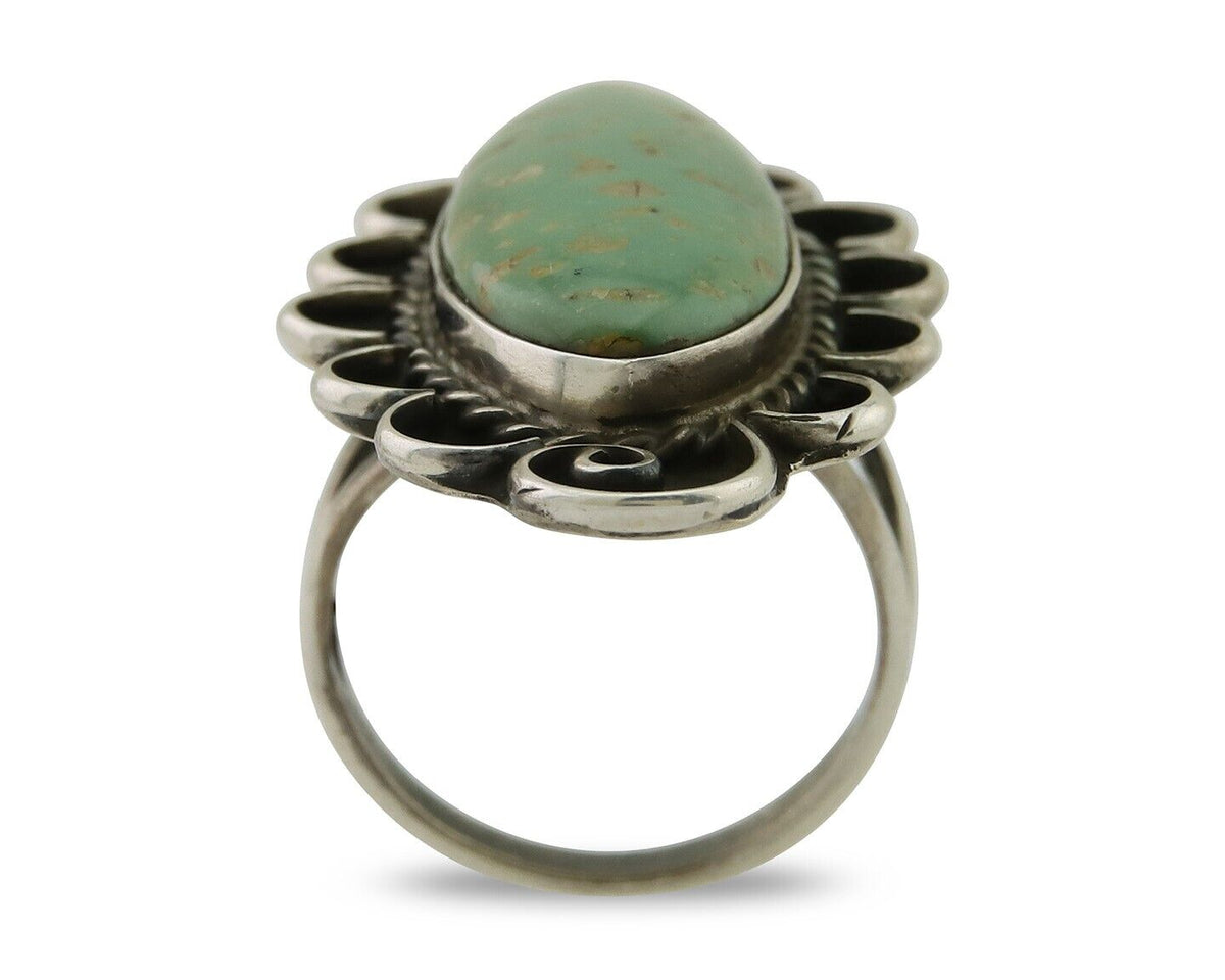 Navajo Handmade Ring 925 Silver Green Turquoise Native Artist C.80's