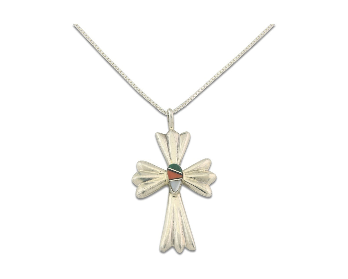Navajo Cross Necklace Sterling Silver Authentic Natural Gemstones Signed M