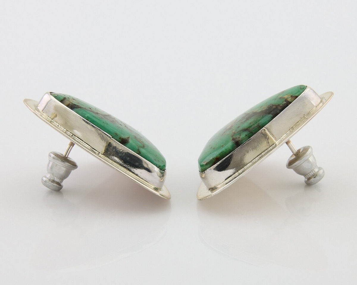 Navajo Shield Earrings 925 Silver Natural Turquoise Artist Signed M.S. C.80's