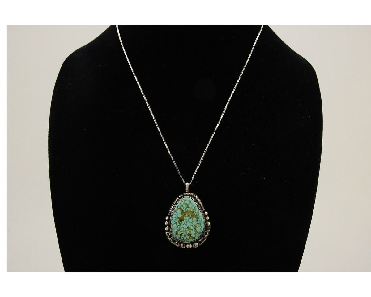 Navajo Pendant 925 Silver Turquoise Native Artist Signed The Blue Indian 1995