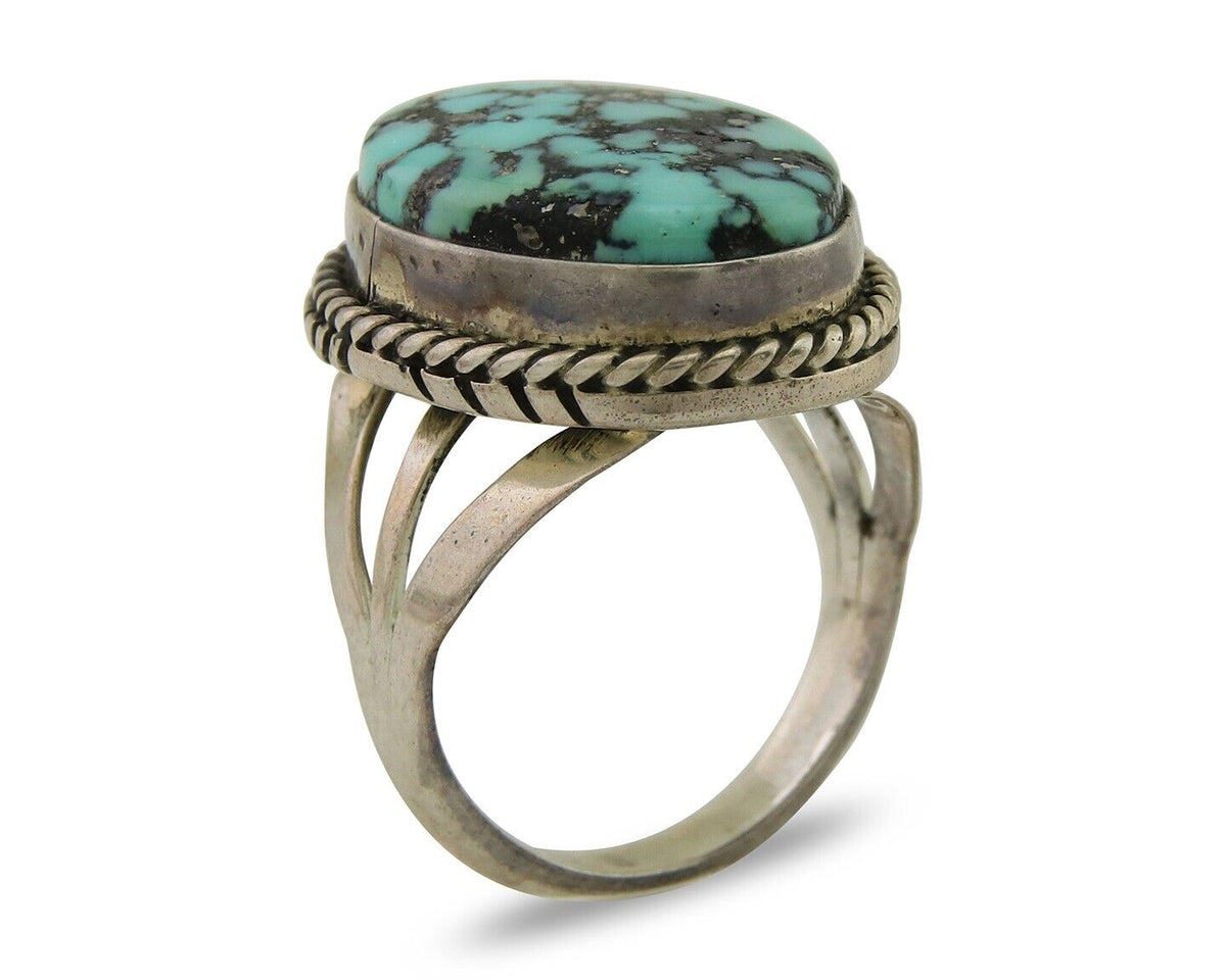 Navajo Ring 925 Sterling Silver Spiderweb Turquoise Native American Artist C.80s
